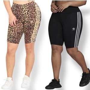 Bundle Adidas Bike Shorts Plus Size 4X High Rise Leopard Print & Black Tight Fit